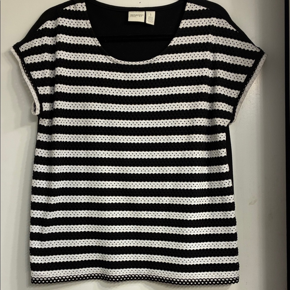 Chico’s Zenergy Black and White Striped Top